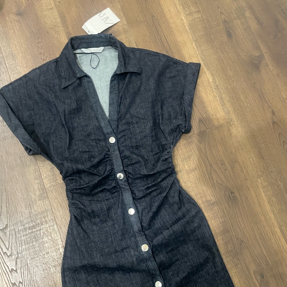 Zara Black Button-Front Denim Maxi Dress - Picture 2 of 4